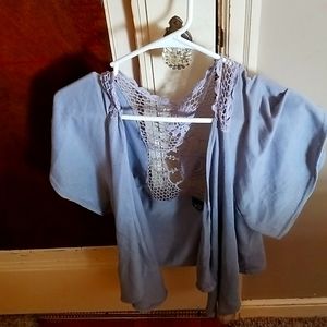 Rue 21 size large blue/grey crochet shrug